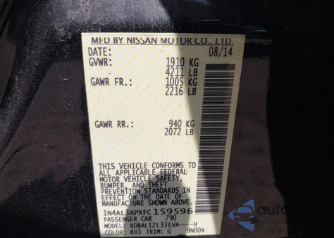 2015 Nissan Altima 2.5 Sv from USA, damaged, VIN 1N4AL3APXFC159596